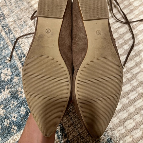 Tan suede pointed lace up loft flats, size 8 - Picture 2 of 4